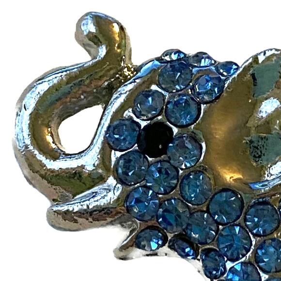 Elephant Brooch Blue Trunk Up Pin Safari Jewelry Fashion Asian Inspired - Picture 3 of 5